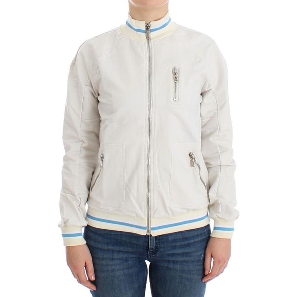 John Galliano White Mock Zip Cardigan Sweatshirt Women's Sweater